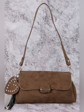 Fame Heart And Tassel Accent Suede Shoulder Bag